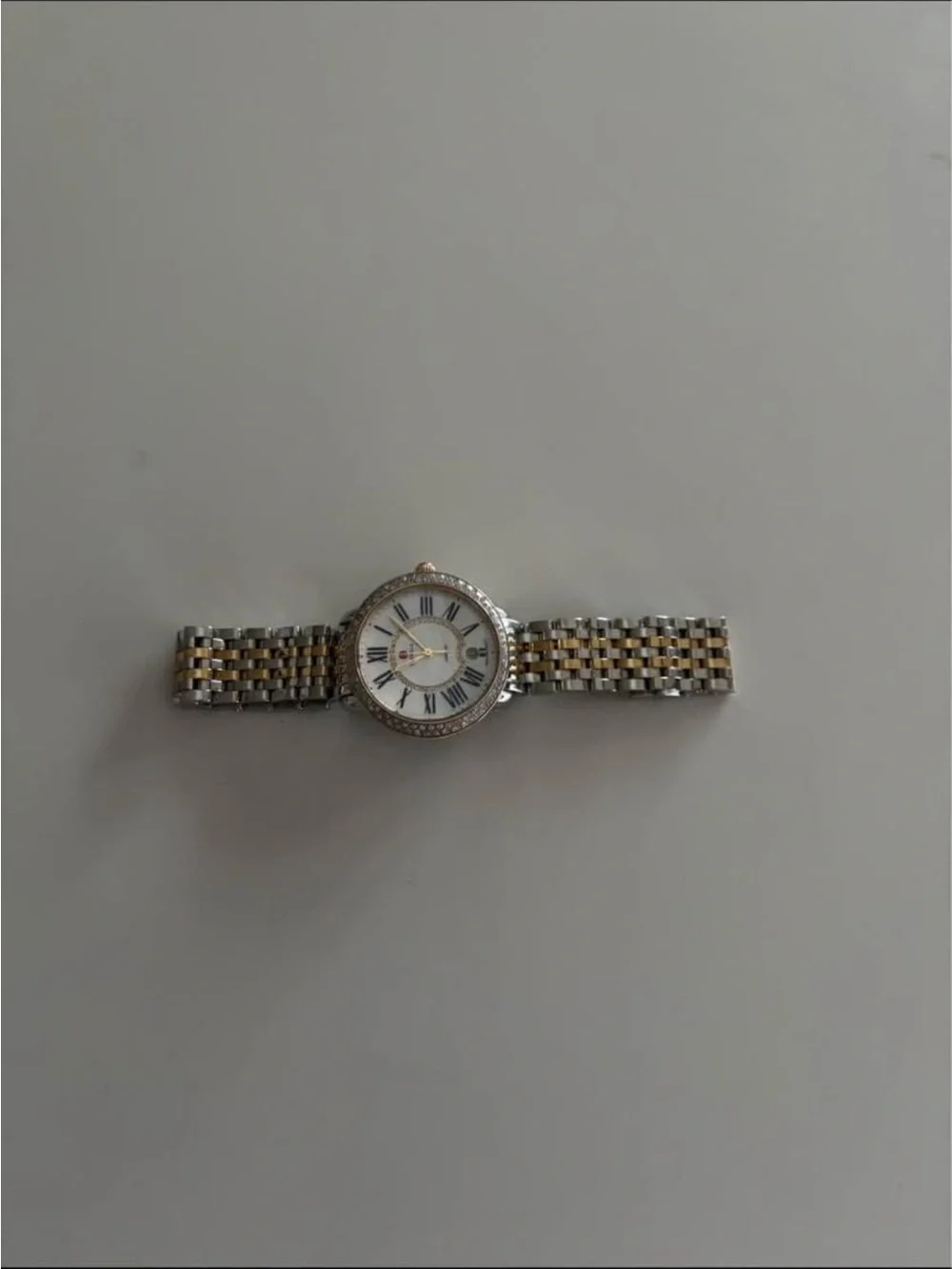 Michele Two-Tone Silver and Gold Bracelet Watch with White Dial